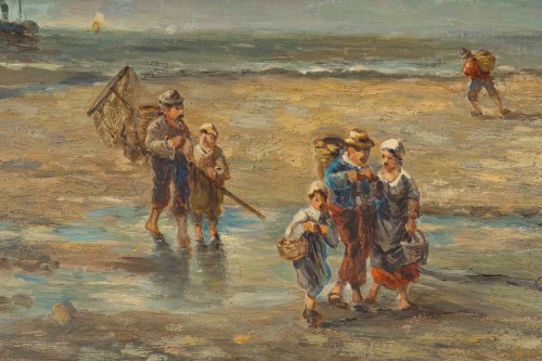 François-Etienne Musin (1820-1888) Pêcheurs sur les plages d’Ostende - MLD Antiquités