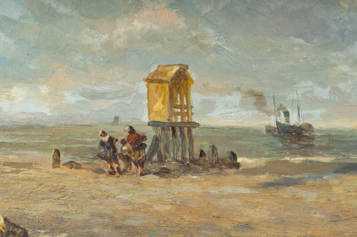 XIXe siècle - François-Etienne Musin (1820-1888) Pêcheurs sur les plages d’Ostende