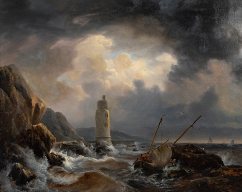 Johann-Jakob Ulrich (1798-1877) Fishing Boat in the Breakwater - Paintings & Drawings Style 
