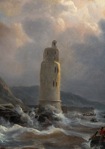 19th century - Johann-Jakob Ulrich (1798-1877) Fishing Boat in the Breakwater