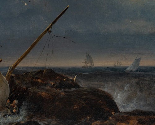 Antiquités - Johann-Jakob Ulrich (1798-1877) Fishing Boat in the Breakwater