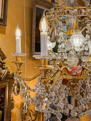 Lustre en bronze ciselé et doré à décor de cristal signé Baccarat - Napoléon III