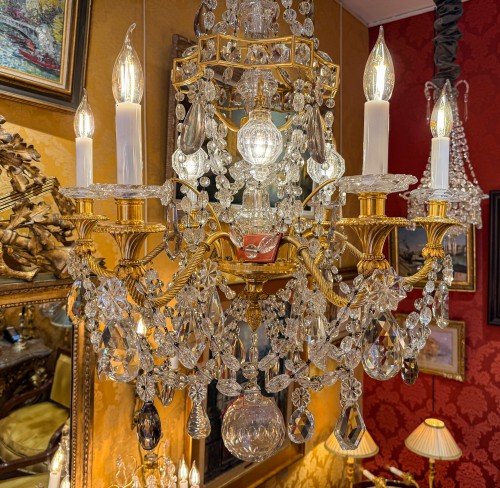 Napoléon III - Lustre en bronze ciselé et doré à décor de cristal signé Baccarat