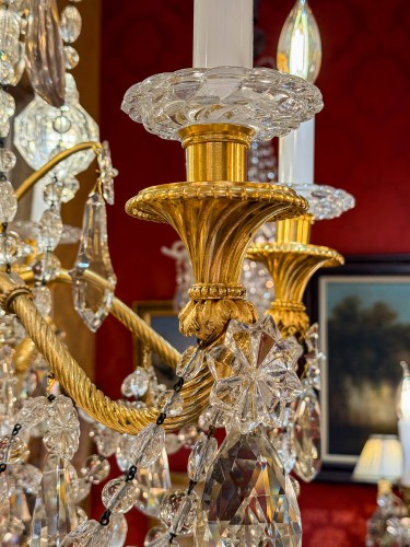 Antiquités - Lustre en bronze ciselé et doré à décor de cristal signé Baccarat