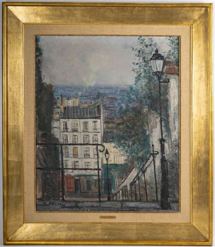 Serge Belloni (1925-2005)  L’escalier de la rue du Calvaire à Montmartre - Tableaux et dessins Style Années 50-60