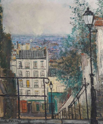 Tableaux et dessins Tableaux du XXe siècle - Serge Belloni (1925-2005)  L’escalier de la rue du Calvaire à Montmartre