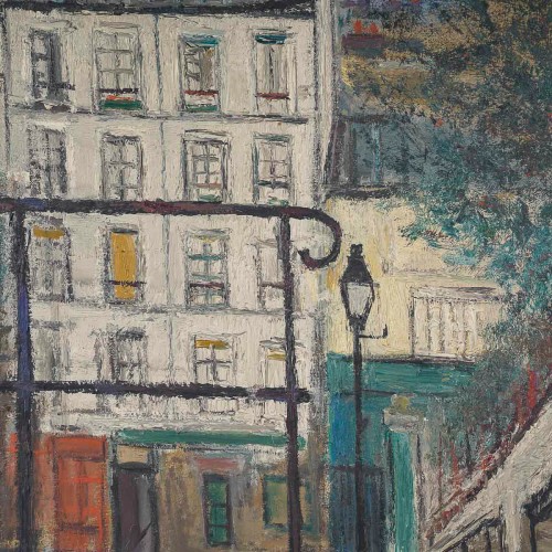 XXe siècle - Serge Belloni (1925-2005)  L’escalier de la rue du Calvaire à Montmartre