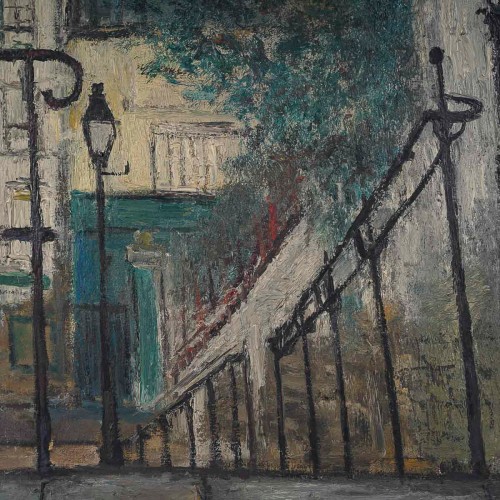 Antiquités - Serge Belloni (1925-2005)  L’escalier de la rue du Calvaire à Montmartre