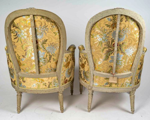 Antiquités - Paire de Bergères d’époque Louis XVI, Denis Jullienne maître en 1775