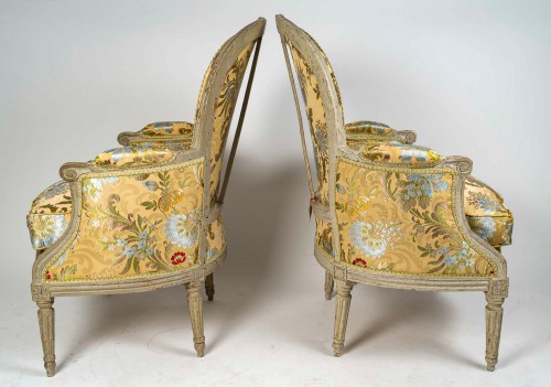 Antiquités - Paire de Bergères d’époque Louis XVI, Denis Jullienne maître en 1775