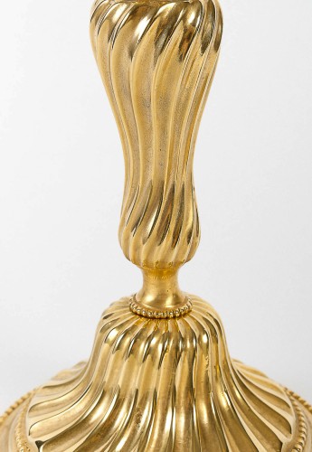 Louis XV - Paire de bougeoirs au Roi d'époque Louis XV montés en Lampes