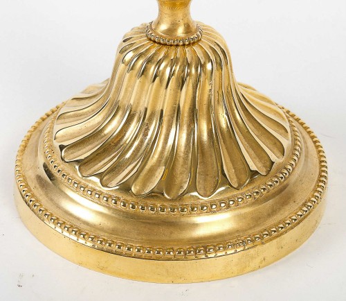 Antiquités - Paire de bougeoirs au Roi d'époque Louis XV montés en Lampes