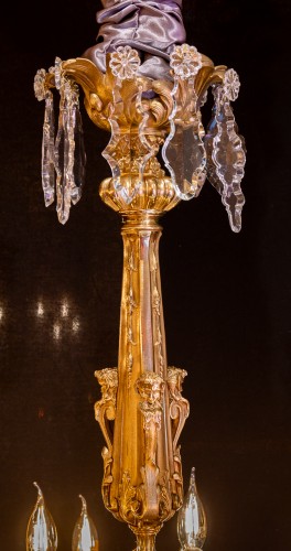 Lighting  - Victor Raulin (1867-1925) and Baccarat - Chandelier aux Amours in Gilt Bronze