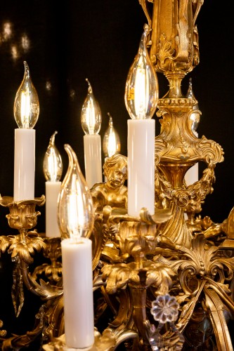Victor Raulin (1867-1925) and Baccarat - Chandelier aux Amours in Gilt Bronze - Napoléon III