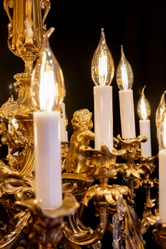 Napoléon III - Victor Raulin (1867-1925) and Baccarat - Chandelier aux Amours in Gilt Bronze