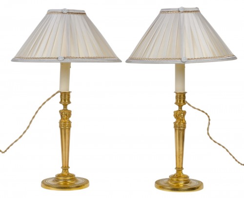 Paire de flambeaux Aux Bustes de Femmes vers 1810 montés en lampes