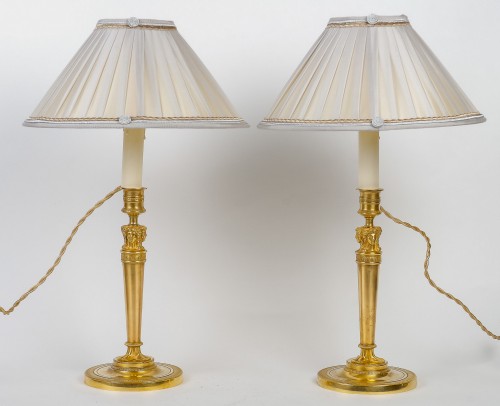 Luminaires Lampe - Paire de flambeaux Aux Bustes de Femmes vers 1810 montés en lampes