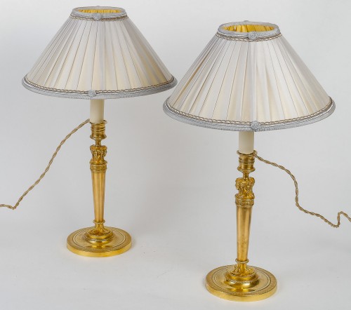 Antiquités - Paire de flambeaux Aux Bustes de Femmes vers 1810 montés en lampes