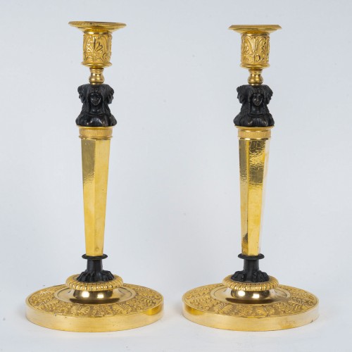 Paire de flambeaux Aux Merveilleuses vers 1810, montés en lampes - MLD Antiquités