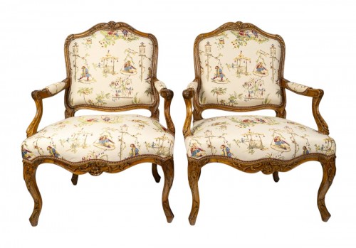 Pair of Large Louis XV Period Walnut Armchairs