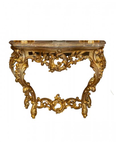Carved Gilt-Wood Console with Rocaille Decor Italy Late 18th Century