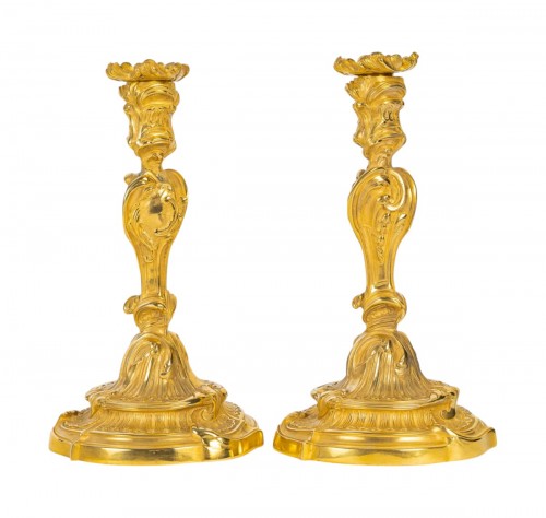 Pair of Gilt Bronze Candlesticks Butterflies After Juste-Aurèle Meissonnier 