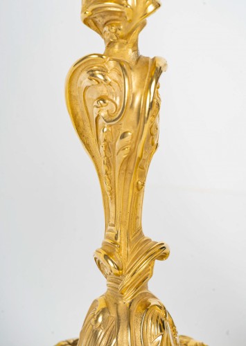 Paire de flambeaux aux papillons en bronze doré d’après Juste-Aurèle Meissonnier  - MLD Antiquités
