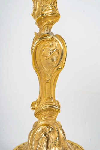 XIXe siècle - Paire de flambeaux aux papillons en bronze doré d’après Juste-Aurèle Meissonnier 