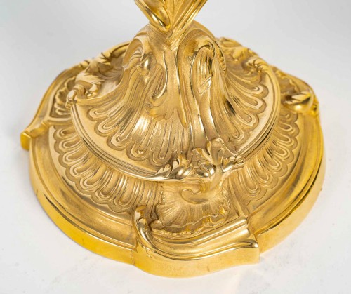 Louis XV - Paire de flambeaux aux papillons en bronze doré d’après Juste-Aurèle Meissonnier 