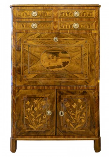 Secrétaire Marqueterie de Château Moulin et Fleurs,