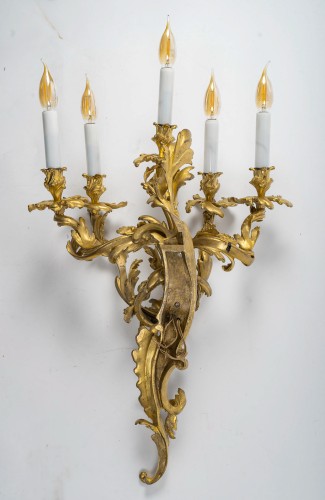 Antiquités - Important Pair of Five-Light Gilt Bronze Wall Sconces circa 1880-1890