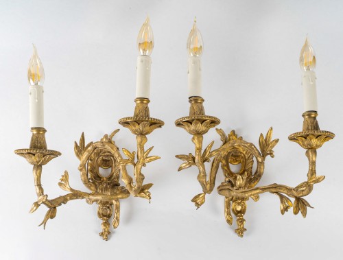 Lighting  - Set of four Chiseled Bronze two-light sconces Italy circa 1850