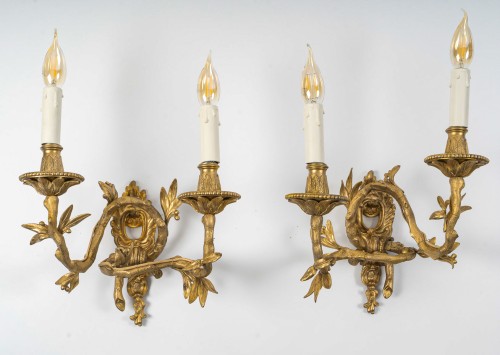 Set of four Chiseled Bronze two-light sconces Italy circa 1850 - 