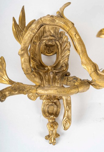 19th century - Set of four Chiseled Bronze two-light sconces Italy circa 1850