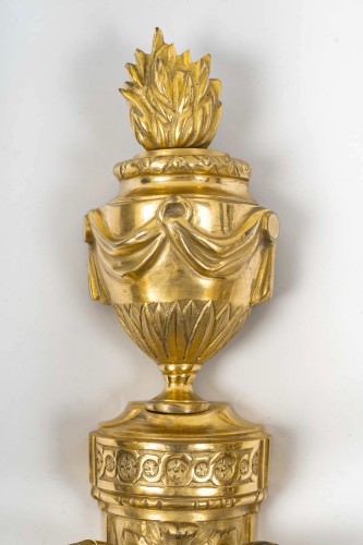 Pair of Louis XVI Period Chiseled and Gilded Bronze Two-Light Wall Sconces - 