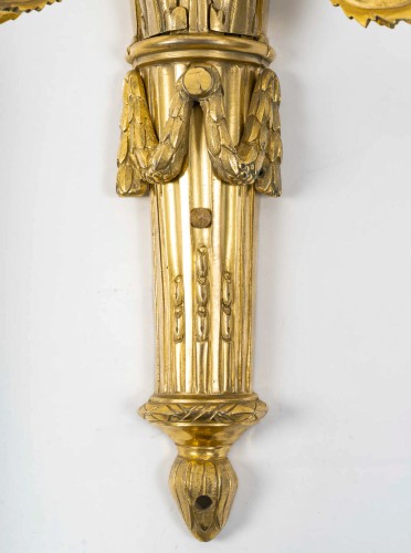 Pair of Louis XVI Period Chiseled and Gilded Bronze Two-Light Wall Sconces - Louis XVI