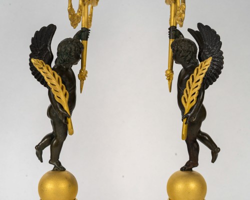 19th century - François Louis Savart Pair of Candelabras with Winged Cupids Empire Period