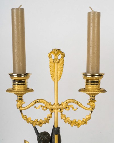 François Louis Savart Pair of Candelabras with Winged Cupids Empire Period - Empire