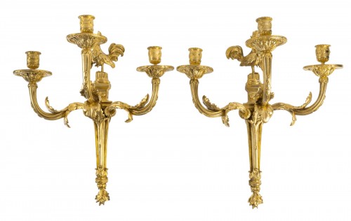 Pair of 19th century Gilt Bronze Wall Appliques with Rooster