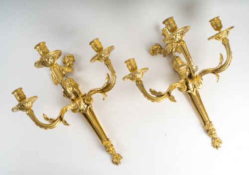 Pair of 19th century Gilt Bronze Wall Appliques with Rooster - Lighting Style 