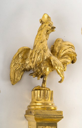 19th century - Pair of 19th century Gilt Bronze Wall Appliques with Rooster