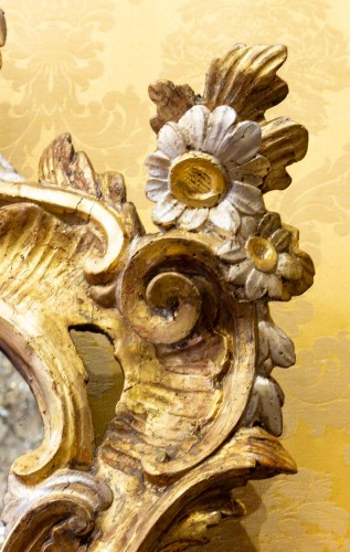 Large Italian mid-18th-century carved gilded and silvered wood mirror - Louis XV