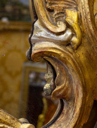 Antiquités - Large Italian mid-18th-century carved gilded and silvered wood mirror
