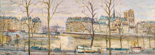 Tableaux et dessins Tableaux du XXe siècle - Serge Belloni (1925-2005) - Pont Louis Philippe, les quais de Seine et Notre-Dame