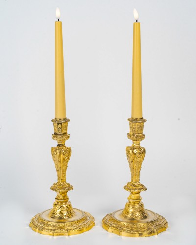 Henri Picard - Pair of French Regence Style Gilt Bronze Candlesticks - Lighting Style Napoléon III