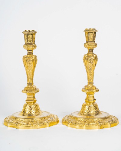 Lighting  - Henri Picard - Pair of French Regence Style Gilt Bronze Candlesticks