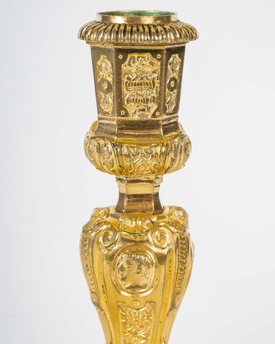 19th century - Henri Picard - Pair of French Regence Style Gilt Bronze Candlesticks