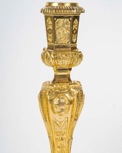 Henri Picard - Pair of French Regence Style Gilt Bronze Candlesticks - Napoléon III