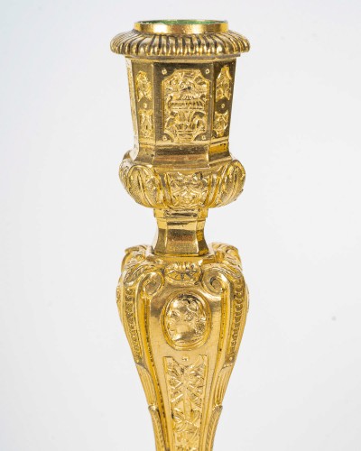 Napoléon III - Henri Picard - Pair of French Regence Style Gilt Bronze Candlesticks