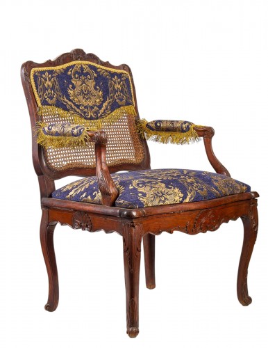 French Regence Period Molded and Carved Wood Cane-Back Armchair circa 1720